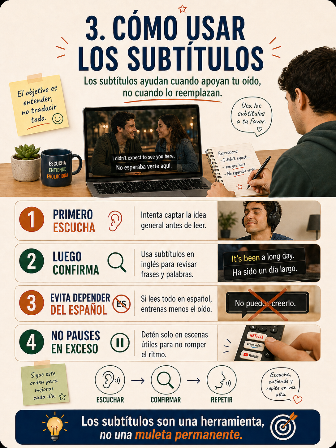 Infografía sobre cómo usar los subtítulos.
