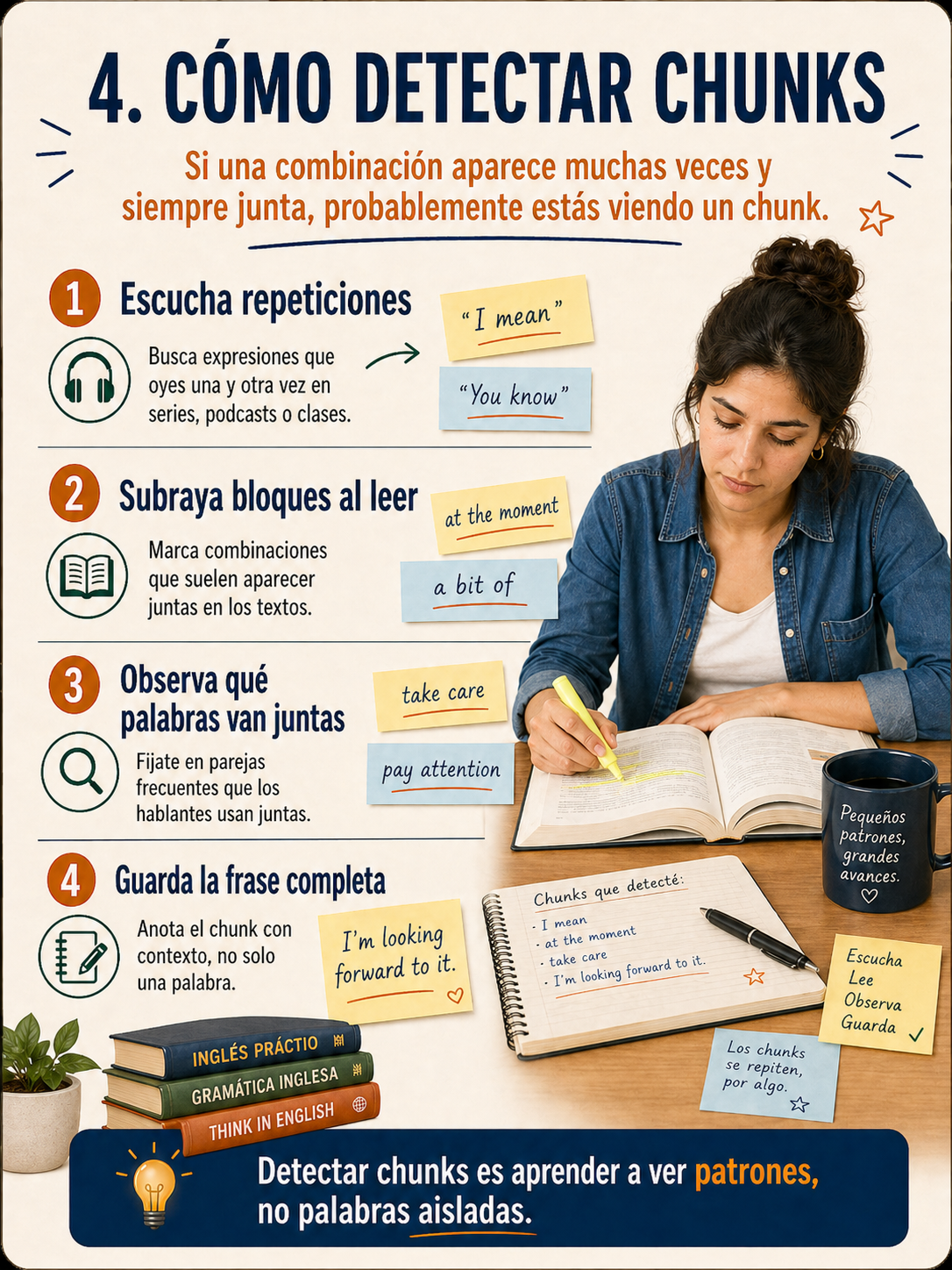 Infografía sobre cómo detectar chunks en textos y audios.