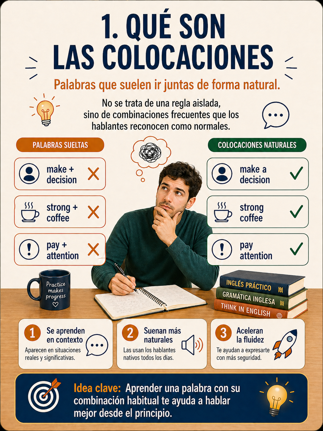 Infografía sobre qué son las colocaciones en inglés.