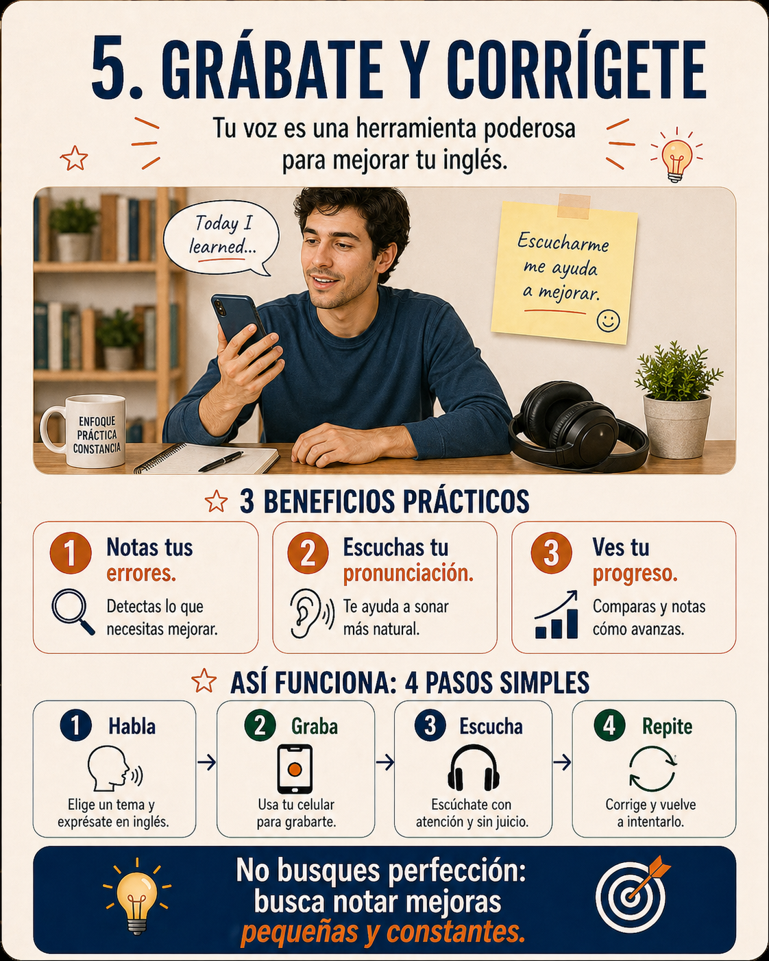 Infografía sobre grabarte para mejorar speaking.