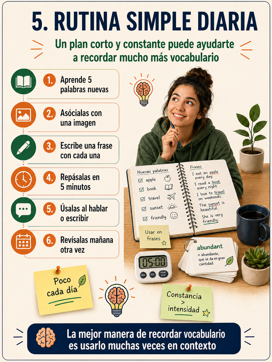 Infografía sobre preparación y rutina de estudio para exámenes.