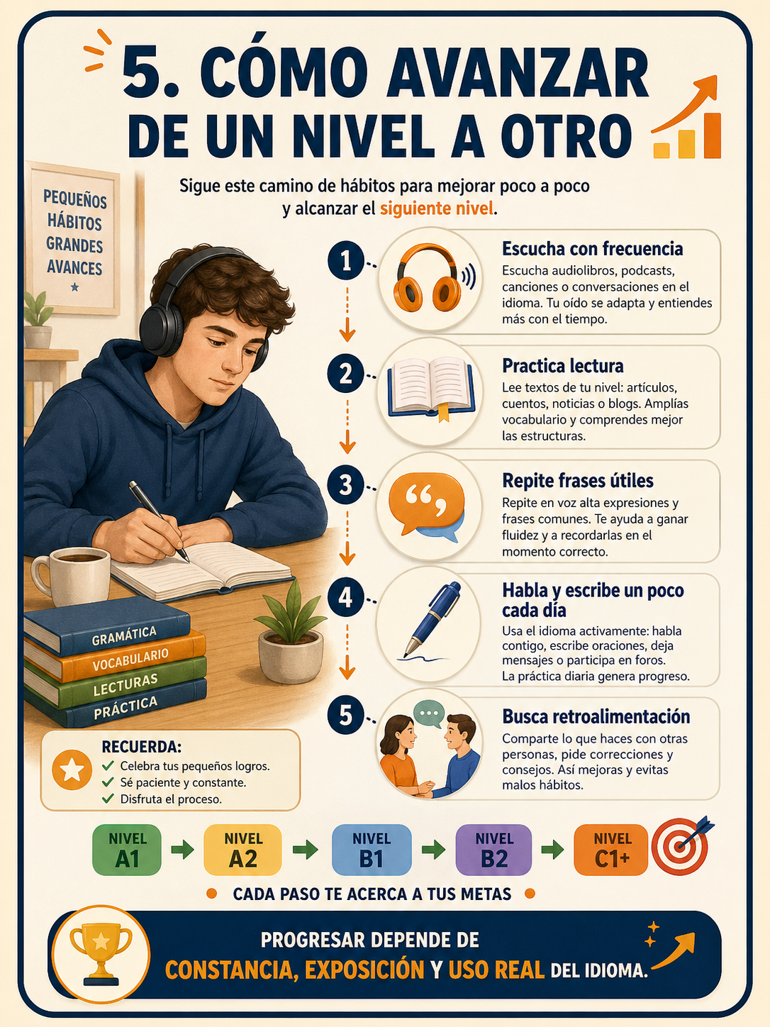 Infografía sobre cómo avanzar de un nivel a otro