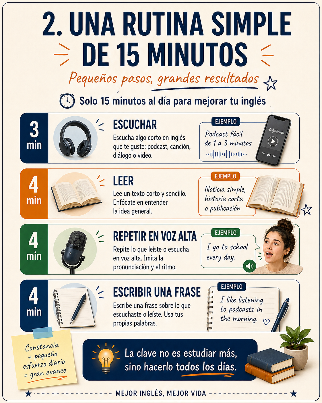 Infografía sobre una rutina simple de 15 minutos