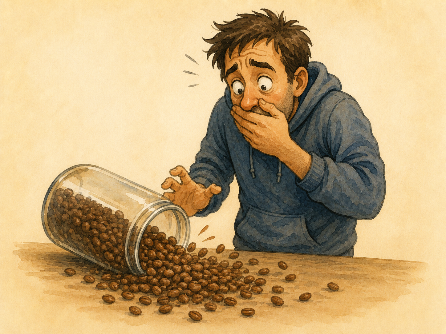 Imagen cómica de alguien derramando frijoles y revelando un secreto