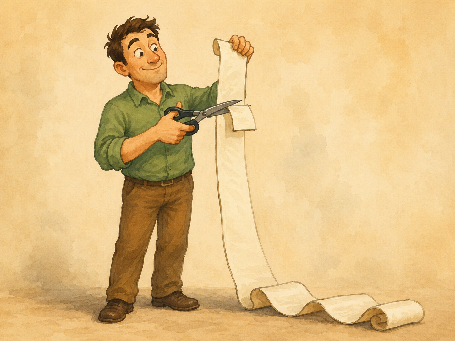Ilustración divertida de una historia larga resumida