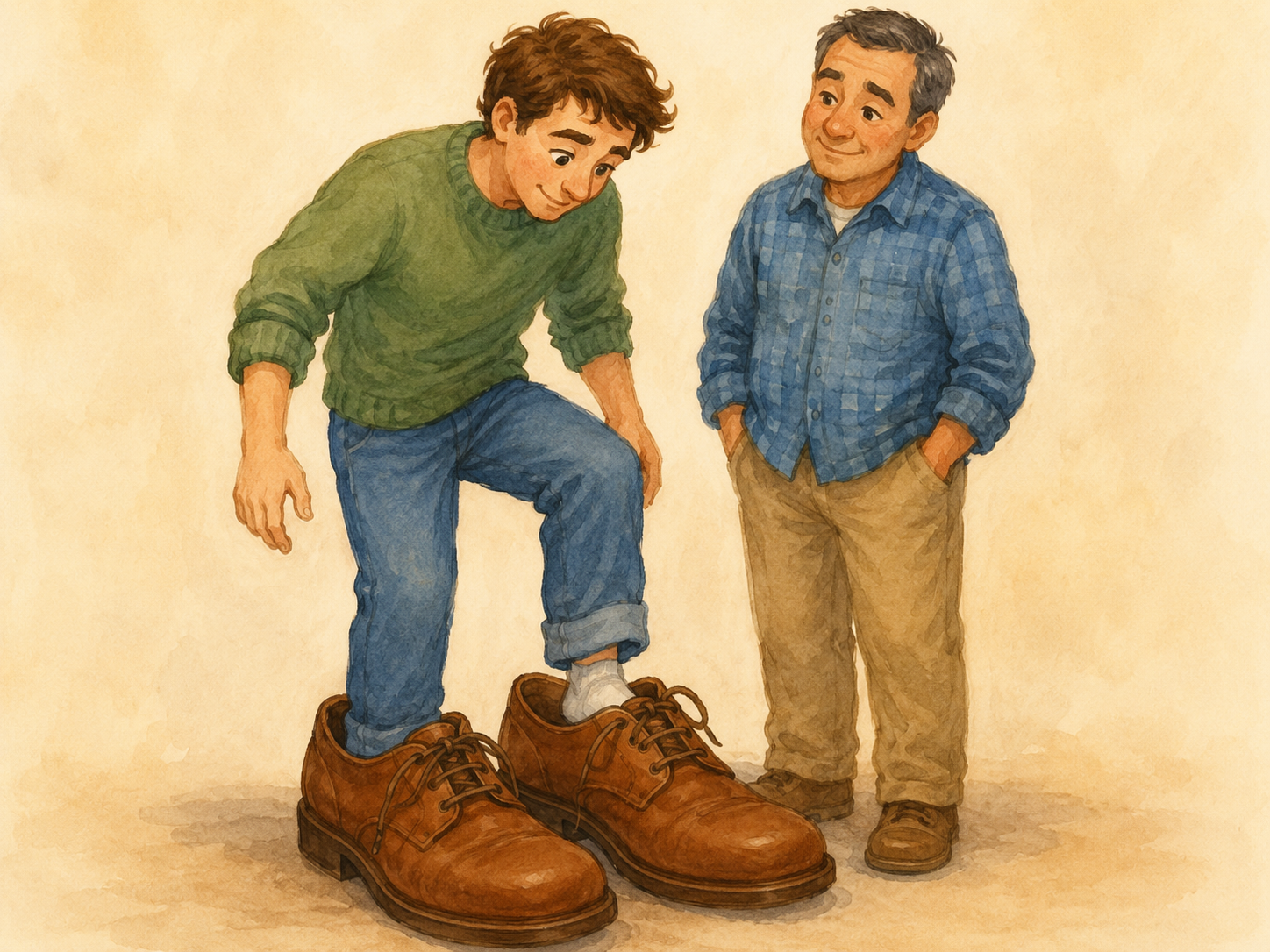 Ilustración de una persona metiéndose en unos zapatos grandes para entender la perspectiva de otra persona