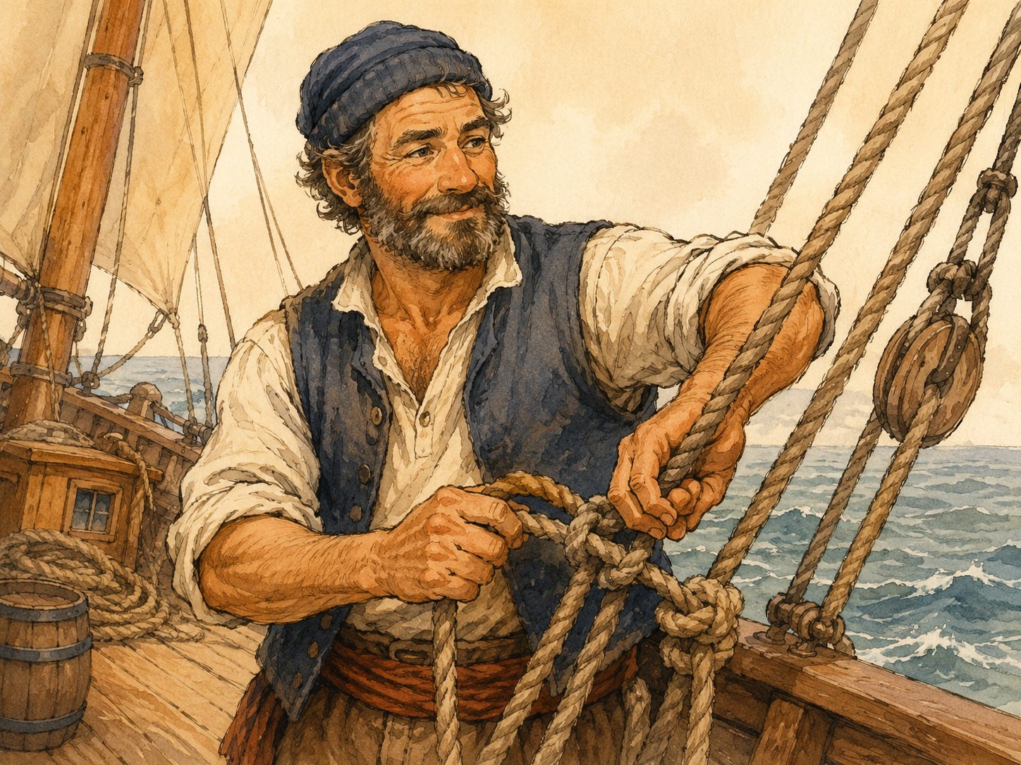 Ilustración visual y cómica para el idiom Know the ropes