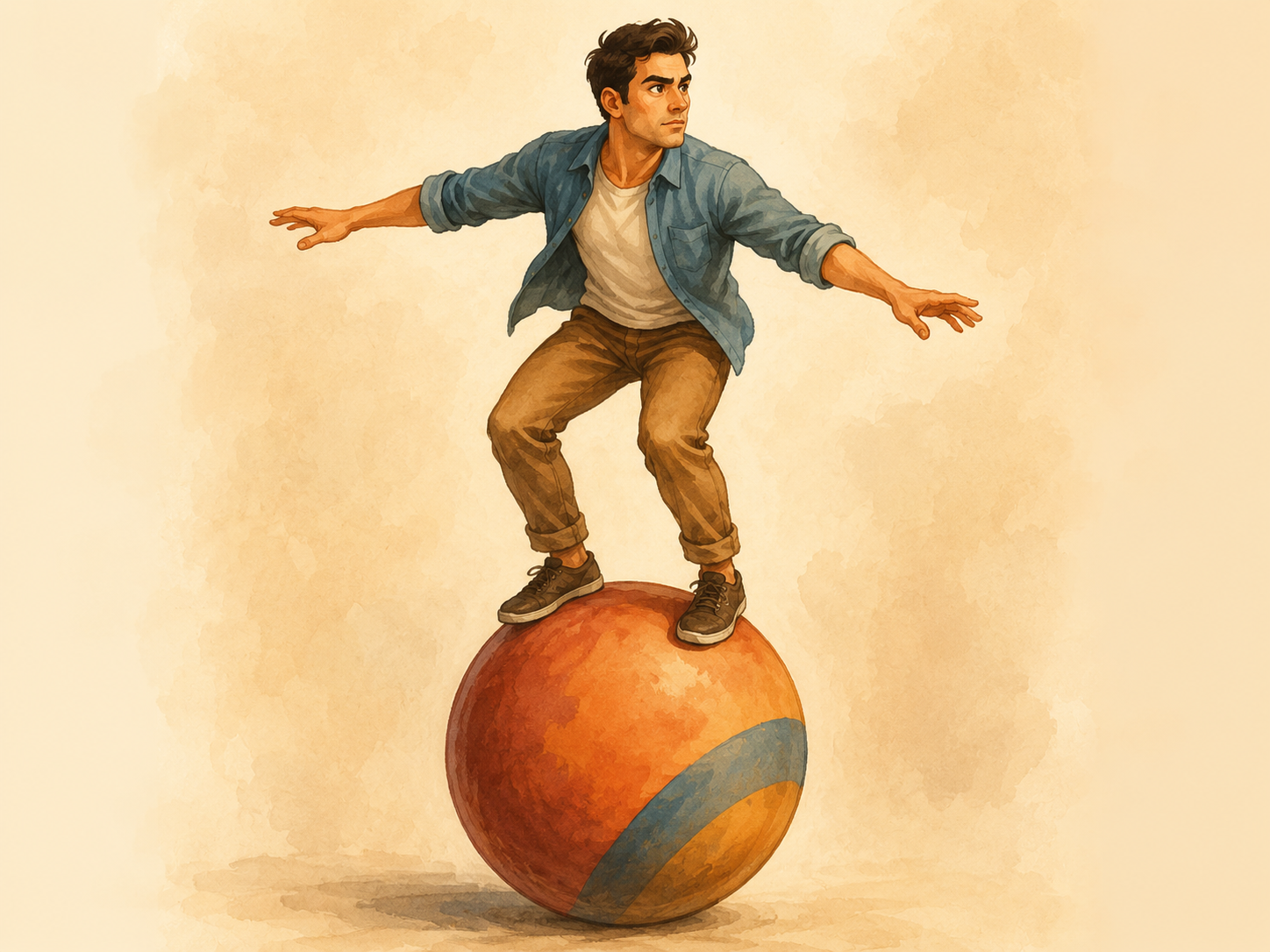 Ilustración visual y cómica para el idiom On the ball