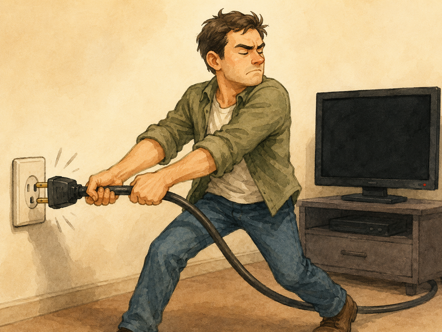 Ilustración visual y cómica para el idiom Pull the plug