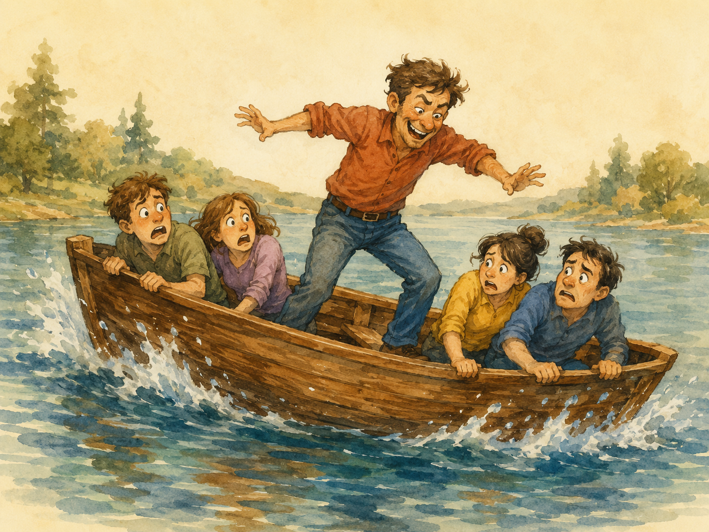 Ilustración visual y cómica para el idiom Rock the boat