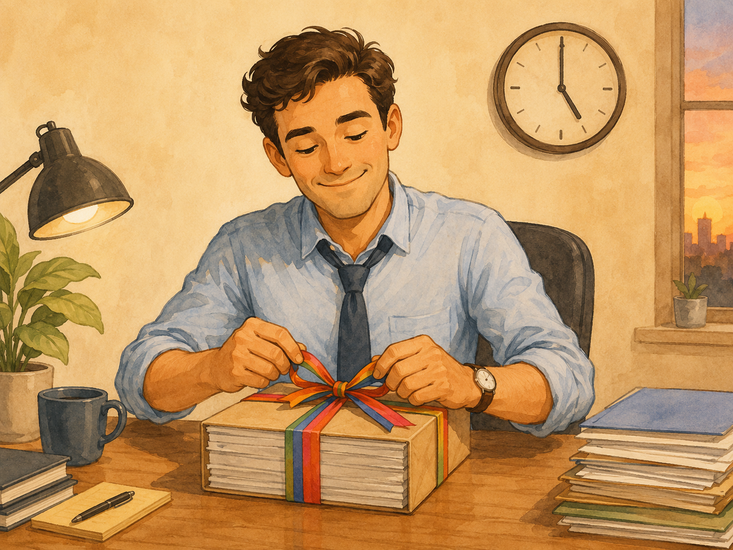 Ilustración visual y cómica para el idiom Wrap things up